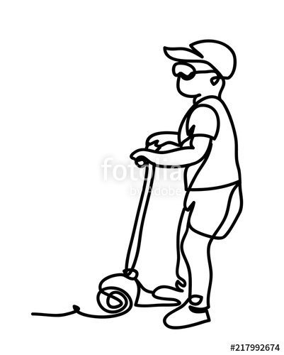 401x500 Little Boy Riding A Scooter Continuous Line Drawing Isolated