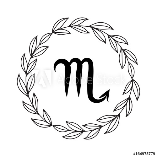 500x500 Hand Drawing Flat Scorpio Symbol In Rustic Floral Wreath