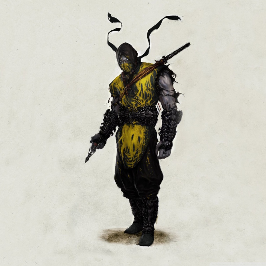 1024x1024 Mortal Kombat Scorpion Drawing Hd Desktop Wallpaper