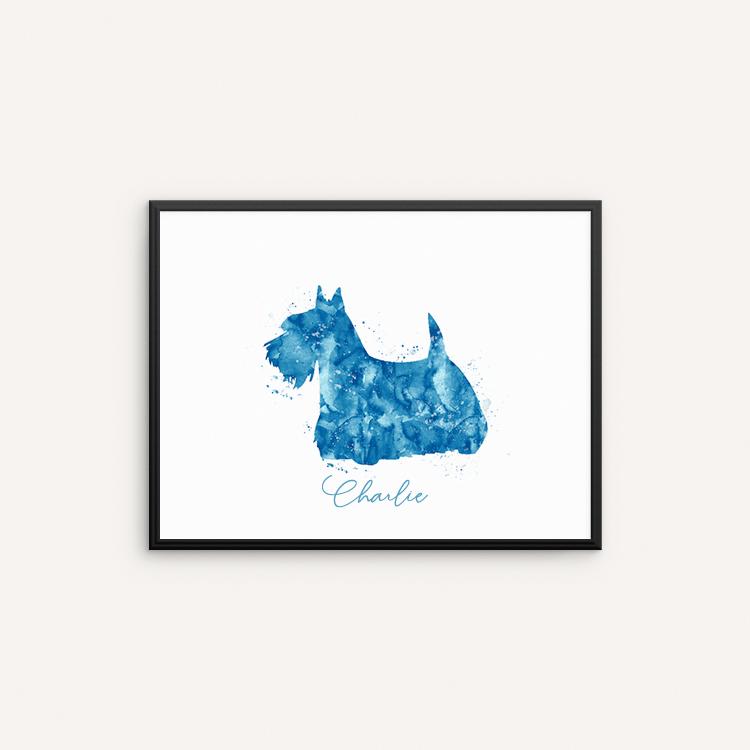 750x750 scottish terrier watercolor art print, scoitte dog watercolor wall