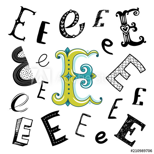 500x500 Set Of Letter E In Different Style Freehand Drawing On A White
