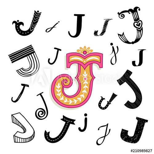 500x500 Set Of Letter J In Different Style Freehand Drawing On A White