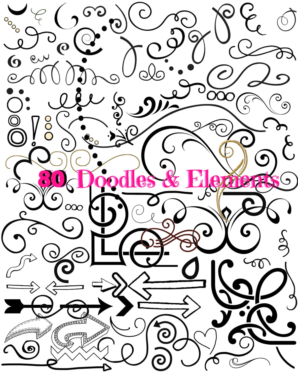 1200x1500 Doodles Pc Bundle Hand Drawn Curly Swirly Flourishes Etsy