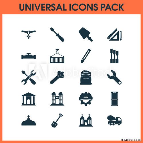 500x500 industry icons set with drawing set, scraper, door and other