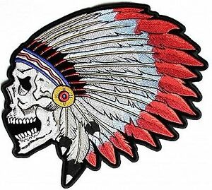300x269 Screaming Skull Indian Headress Mc Embroidered Biker Back Vest