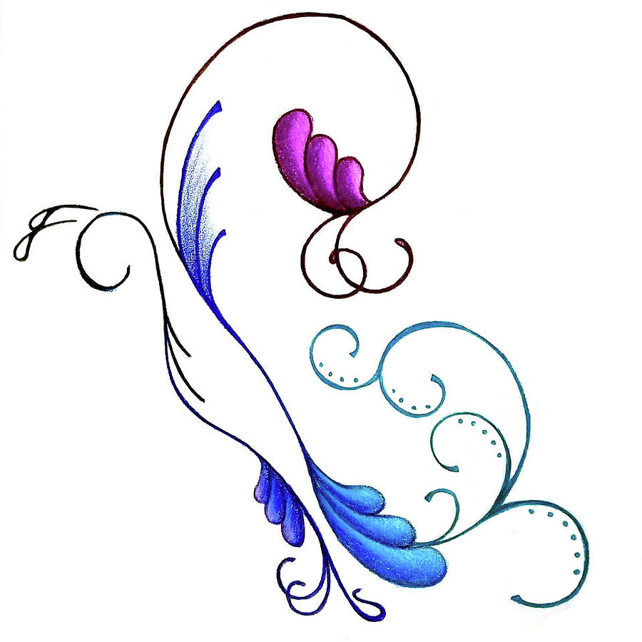 900x900 Scroll Butterfly Drawing