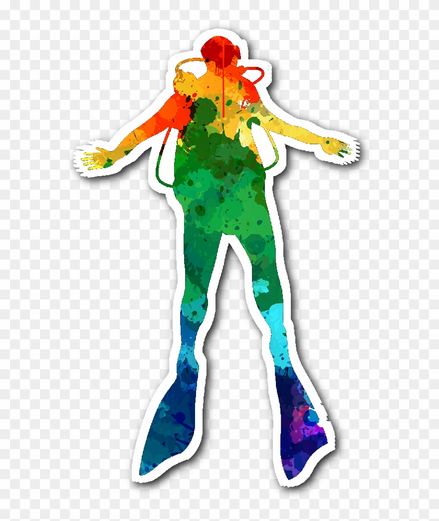 880x1044 Watercolor Scuba Diver Sticker