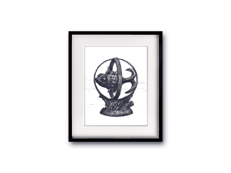 800x600 Sculpture Ink Drawing Neruda Fish