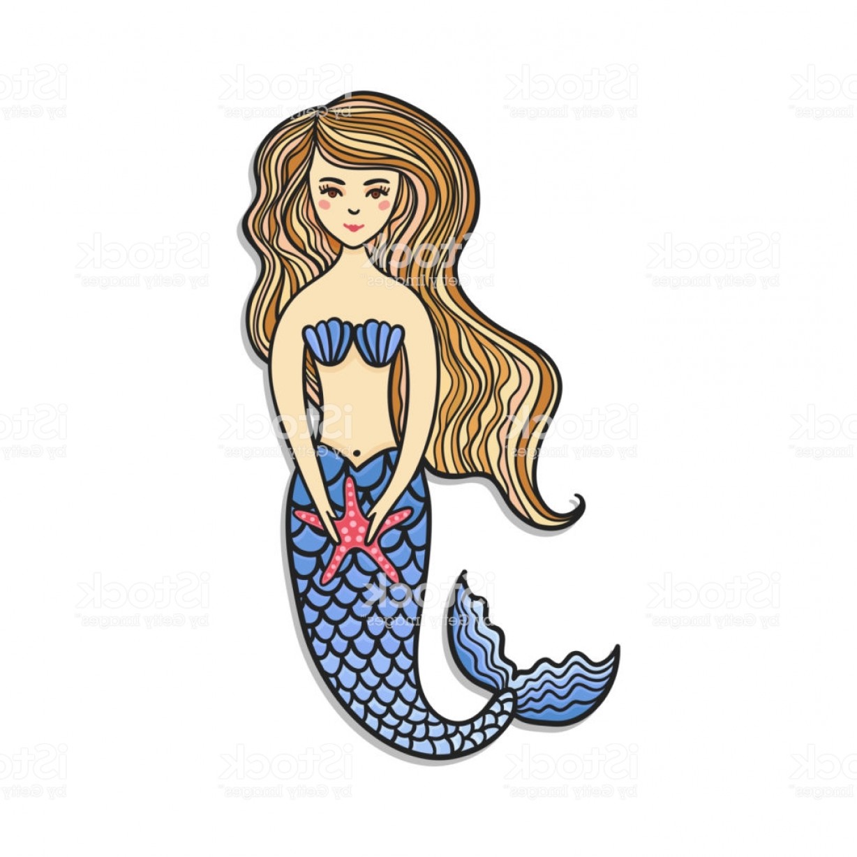 1228x1228 Hand Drawn Cute Little Mermaid With Sea Star Gm Studiogrfx
