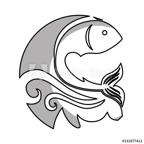 500x500 Sea Fish Icon With Waves Over White Background Vector
