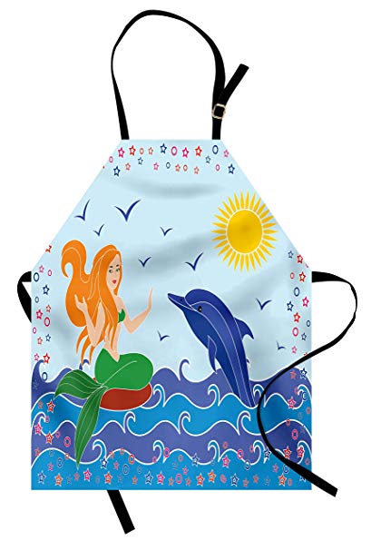 409x606 Lunarable Underwater Apron, Dolphin And Mermaid Girl