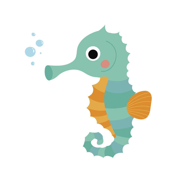 600x600 Cute Seahorse Animal Cartoon Character Vector Illustration Art