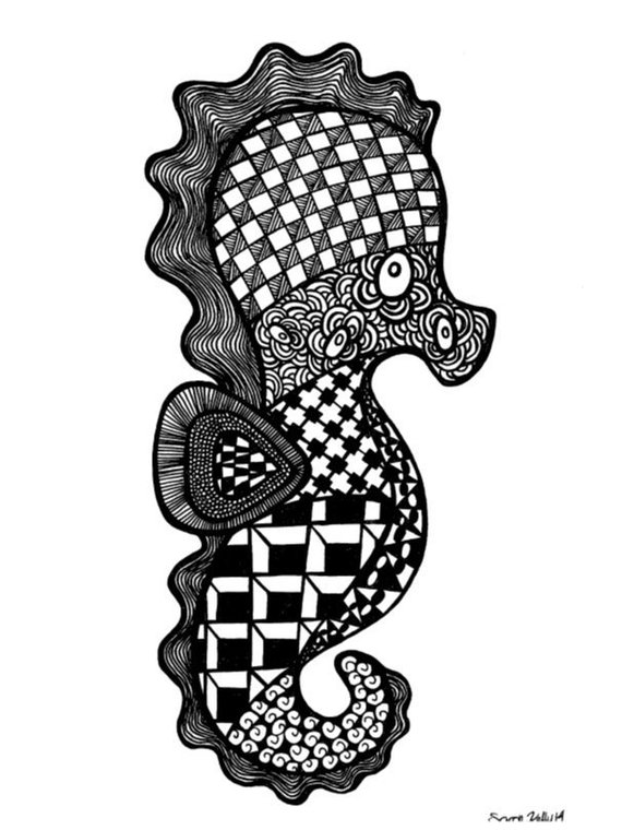 570x760 Seahorse Drawing Etsy