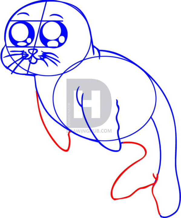 598x720 How To Draw A Cartoon Seal, Step