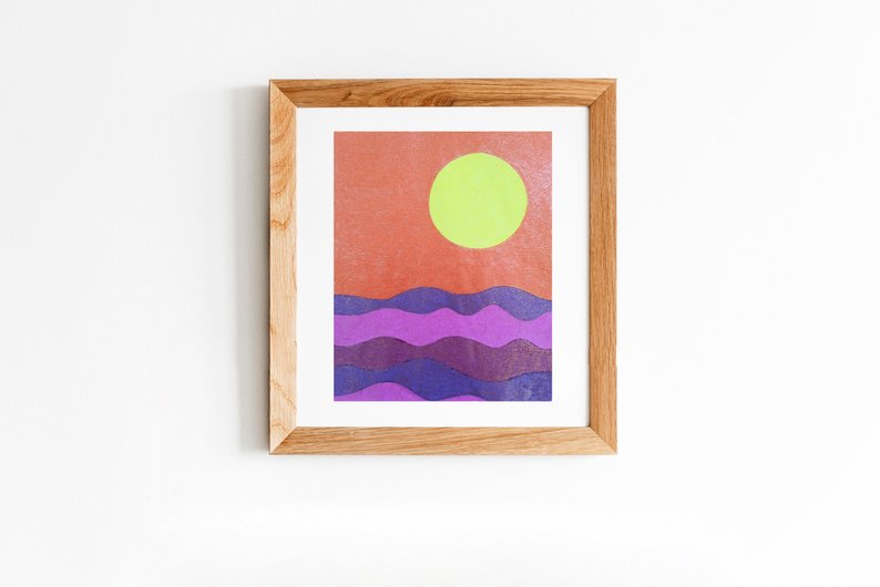 794x530 original sunset seascape ink drawing on paper etsy