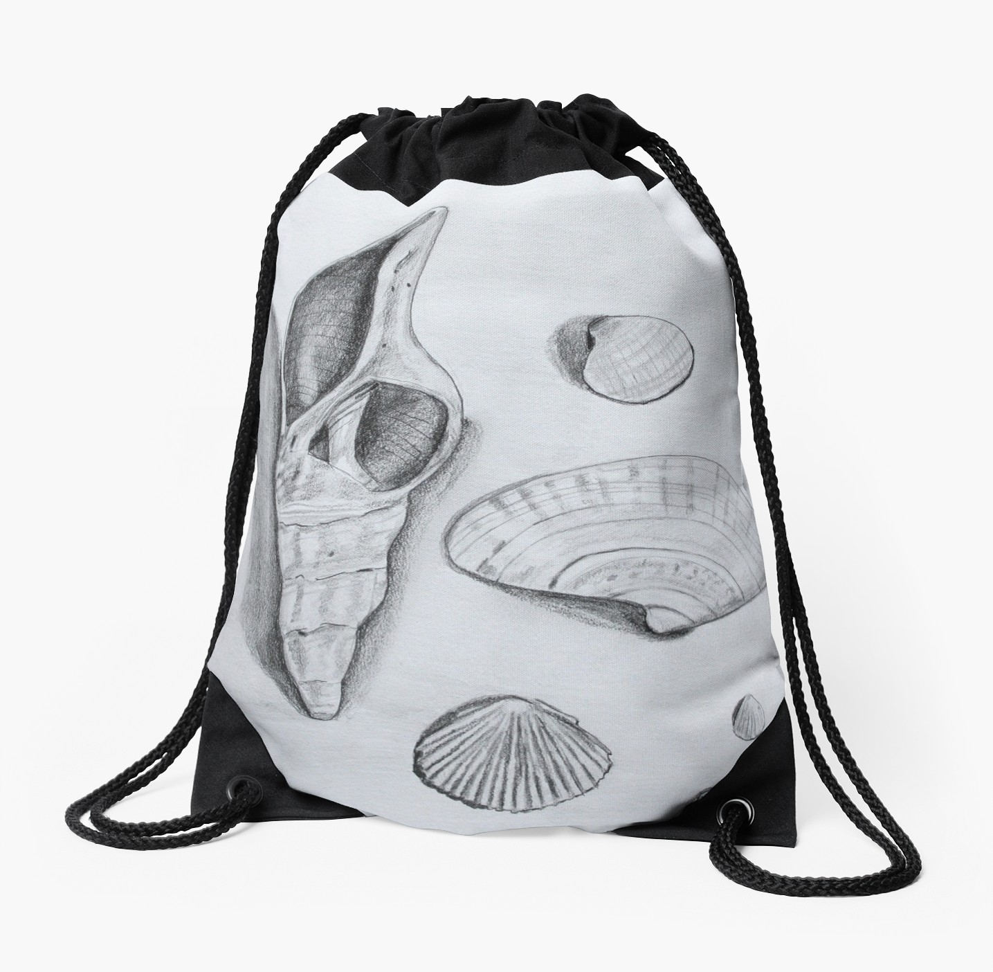 1435x1404 Sea Shells Pencil Drawing Drawstring Bag
