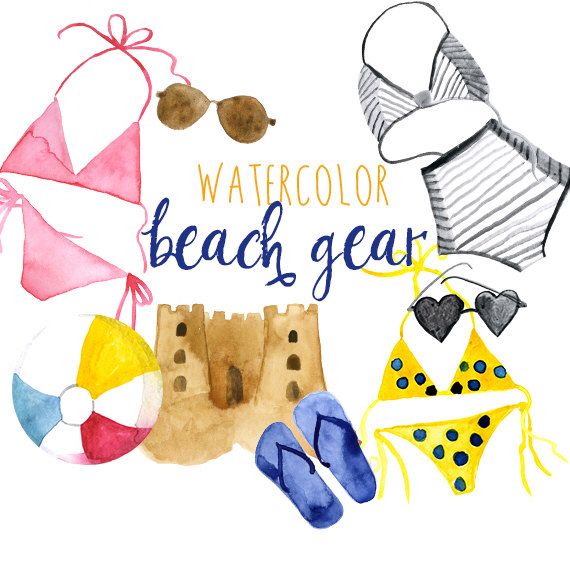 570x570 Watercolor Beach Clipart, Summer Clip Art, Commercial Use, Summer