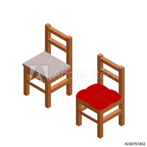 500x500 Two Chairs In Isometric Style On A White Background Color Drawing