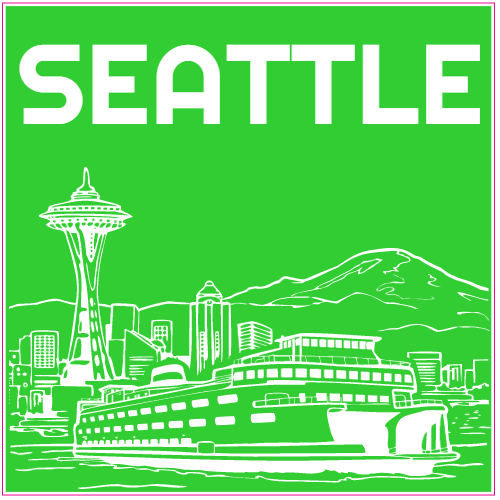 500x500 Seattle Skyline Green Sticker U S Custom Stickers