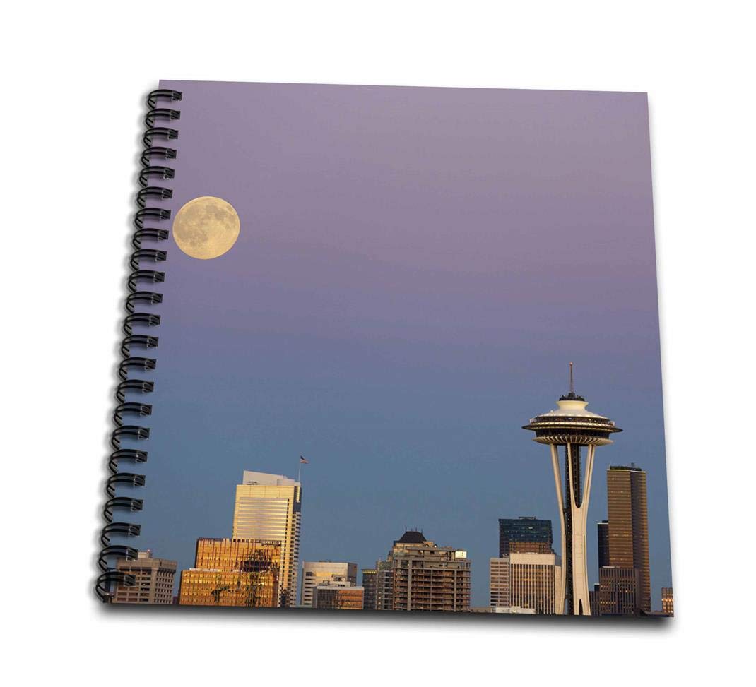 1070x973 Washington State, Seattle, Skyline View With Full Moon