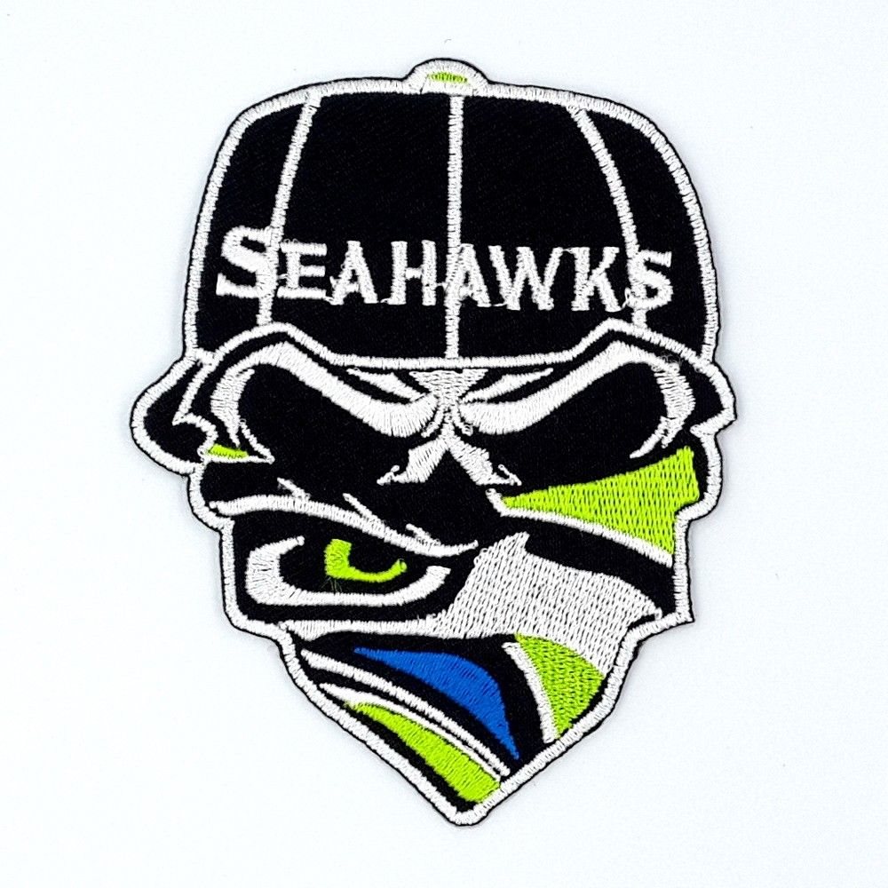 1000x1000 Seattle Seahawks Skull Iron On Patches Embroidered Badg