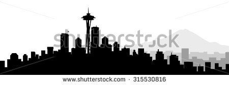 450x168 Seattle Skyline Siloute With Mountains Drawing