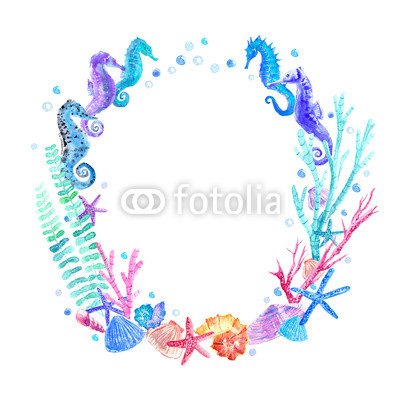 400x400 Seahorse, Shell, Starfish, Seaweed, Coral And Bubbles Wreath