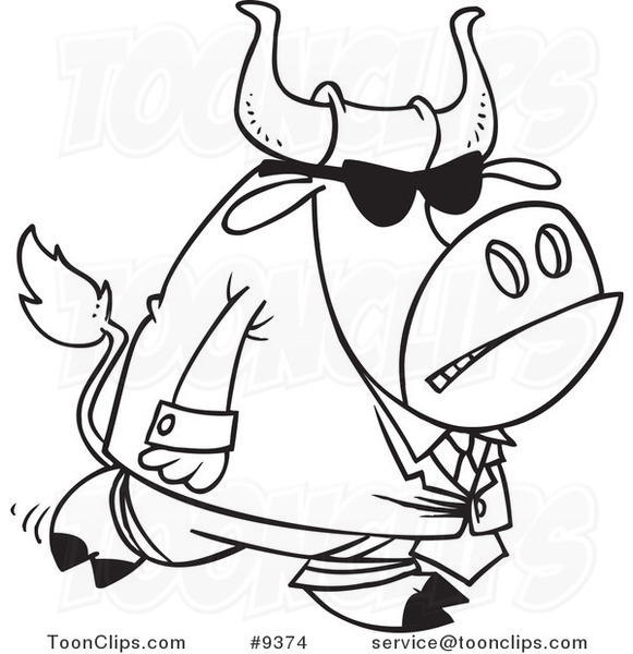 581x600 Cartoon Black And White Line Drawing Of A Security Bull