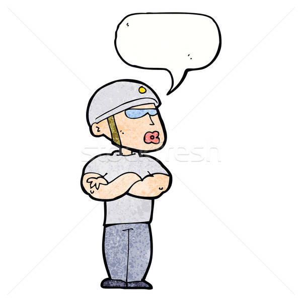 600x600 Cartoon Security Guard With Speech Bubble Vector Illustration
