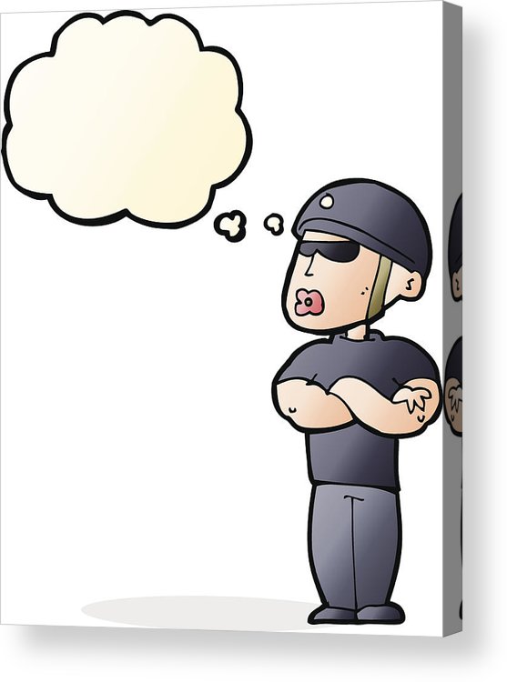 557x750 Cartoon Security Guard With Thought Bubble Acrylic Print