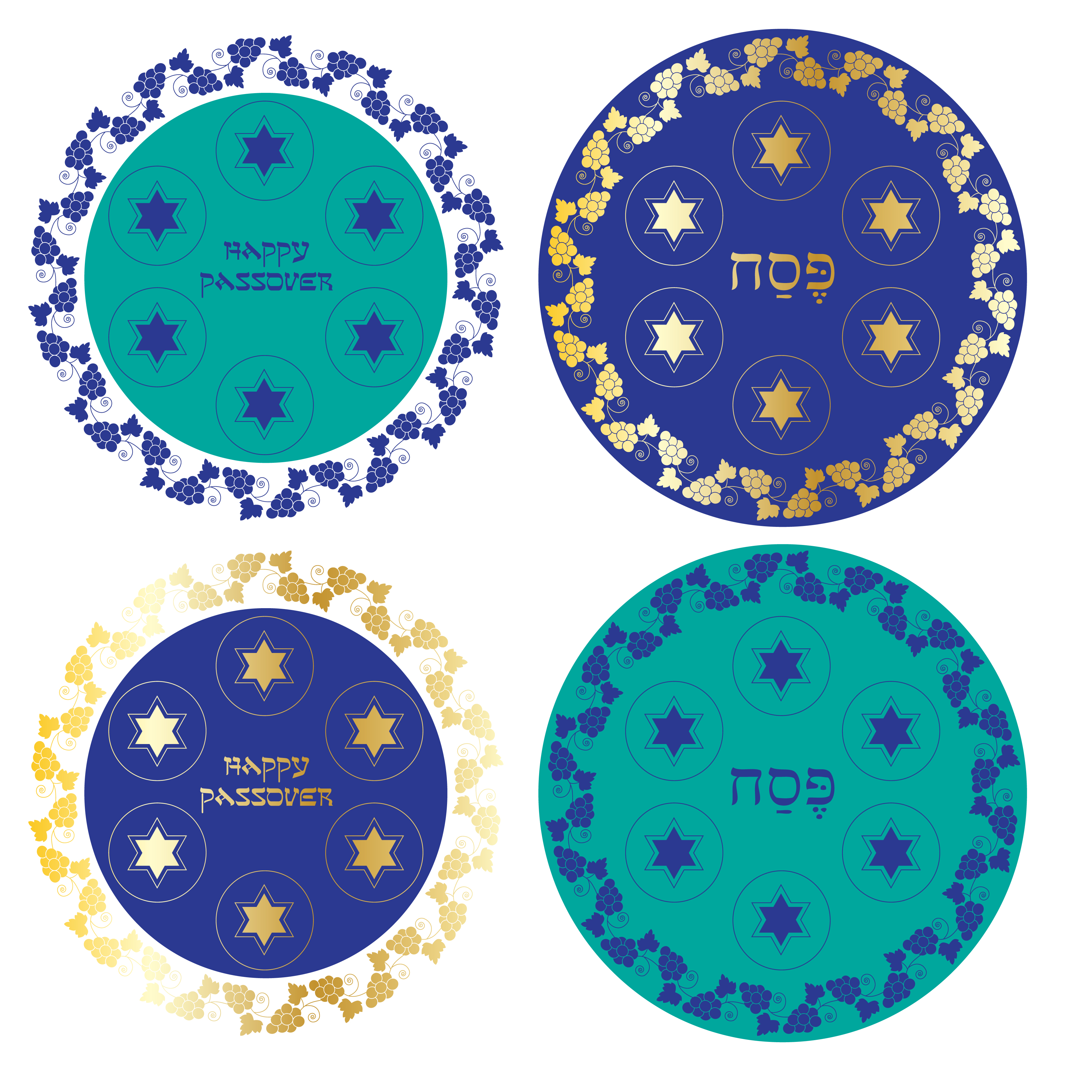 3600x3600 Blue And Gold Passover Seder Plates With Grapevine Border