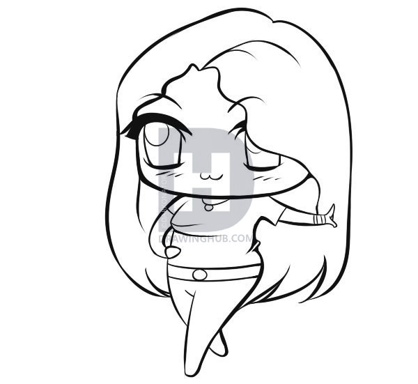 600x551 How To Draw Chibi Selena Gomez, Step