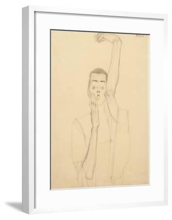 353x450 Self Portrait With A Raised Arm And Red Mouth, Giclee Print