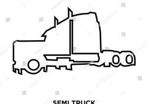 300x210 black semi truck drawing outline white illustration stylised stock