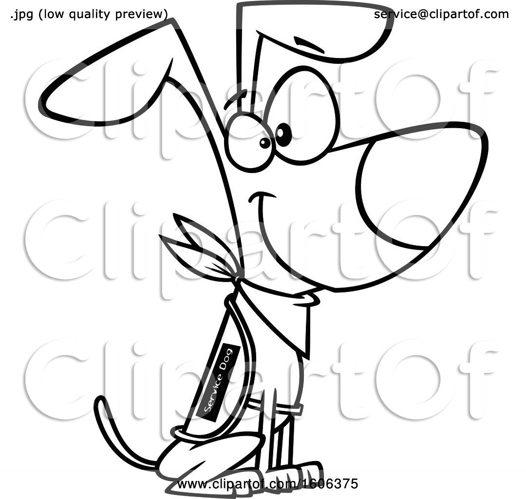 1080x1024 Clipart Of A Cartoon Black And White Sitting Happy Service Dog