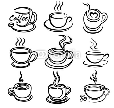 400x379 Coffee Cup Art Draw Vector Set For Logo Design, Template