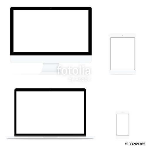 500x500 Modern Computer Electronic Flat Design Vector Drawing Set On White