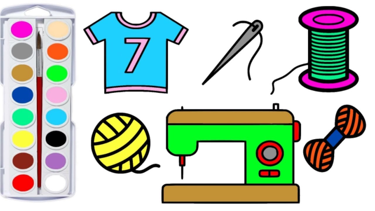 1280x720 How To Drawing Toy Sewing Machine And Colored Threads Coloring