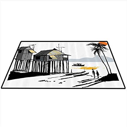 425x425 Coastal Decor Print Area Rug Sketchy Fishing Village