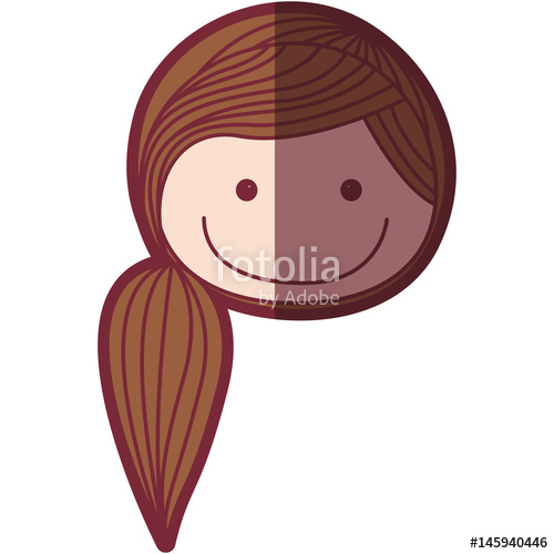 500x500 Color Silhouette Shading Cartoon Front Face Woman With Pigtails