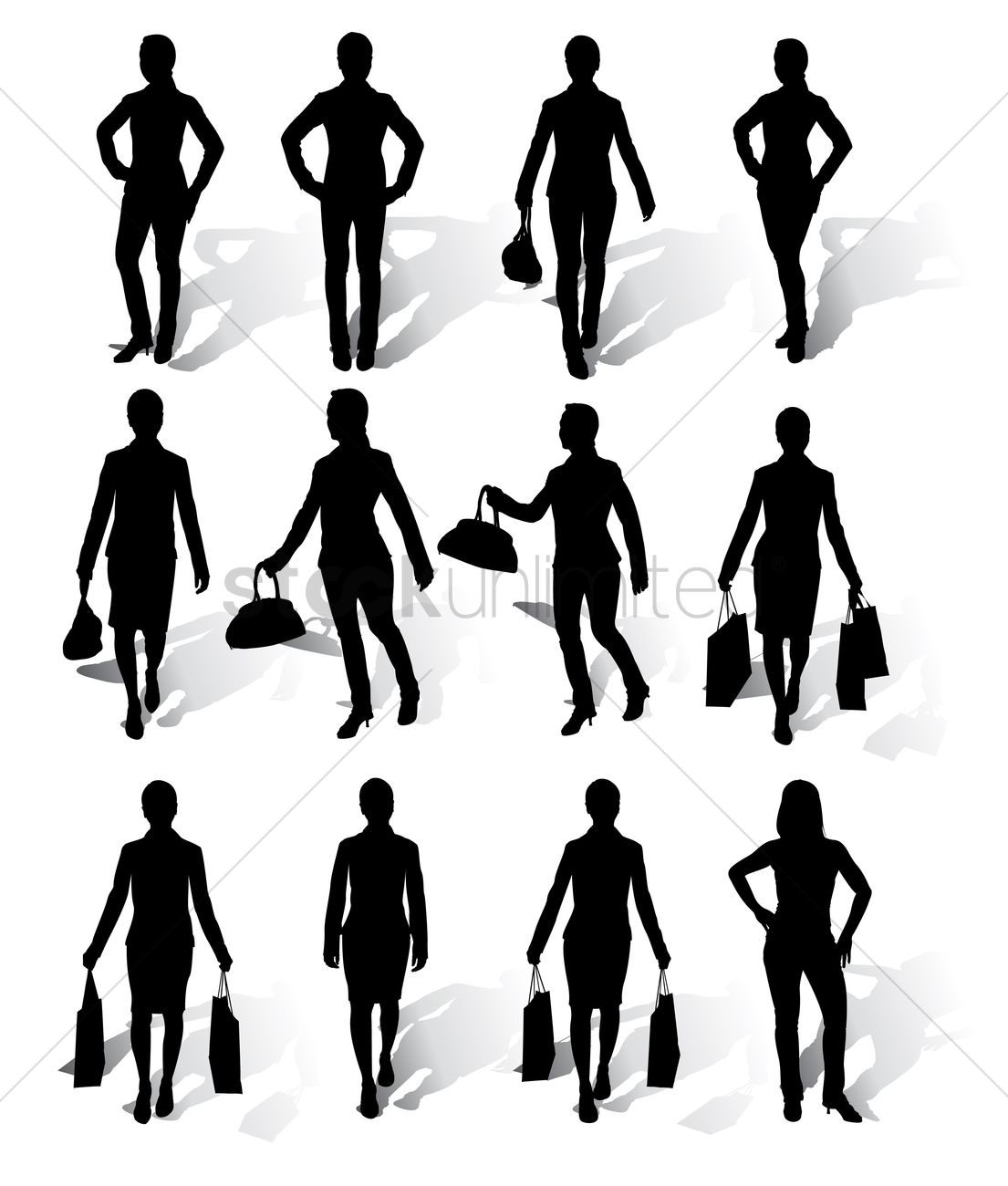 1105x1300 Collection Of Businesswomen Silhouettes With Shadow Vector Image