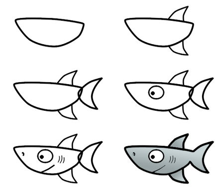 450x384 Drawing A Cartoon Shark Things To Draw Drawings, Fish Drawings