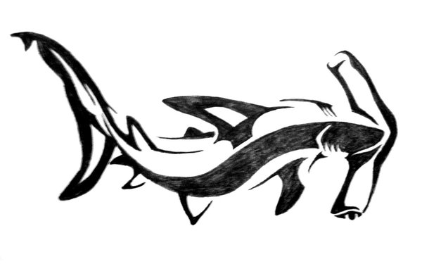 600x375 Black Ink Hammerhead Shark Tattoo Design