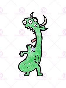 225x300 Painting Drawing Green Cartoon Monster Sharp Teeth Eyes Art Print