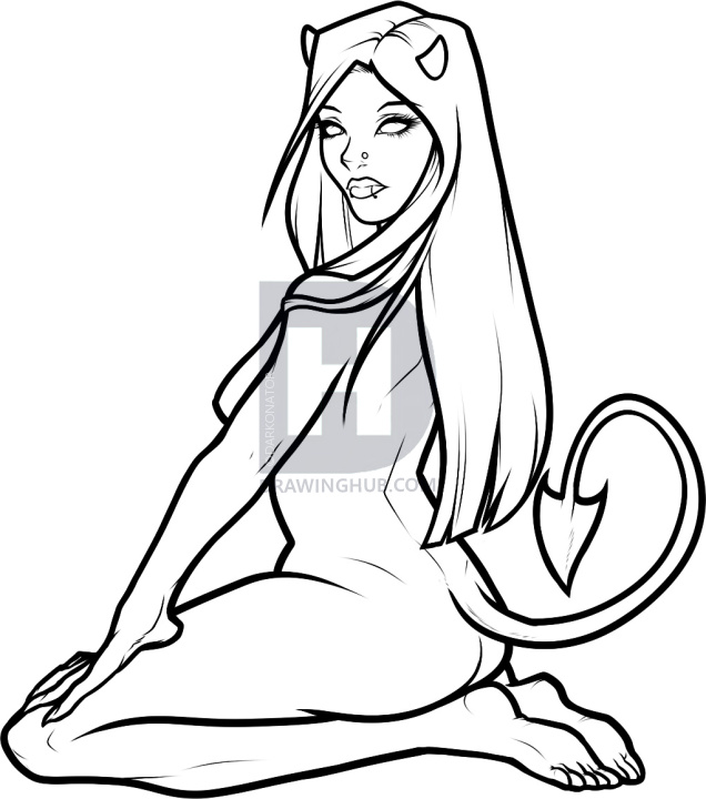636x720 How To Draw A Devil Girl, Devil Girl, Step