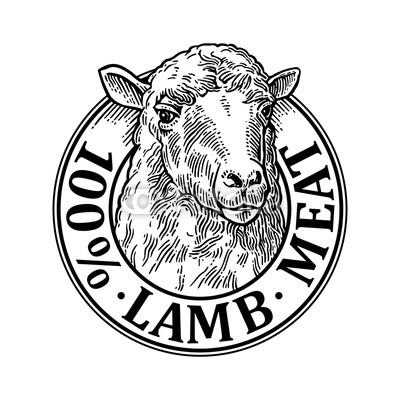 400x400 Sheep Head Natural Wooll Lettering Vintage Vector Engraving