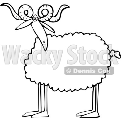 400x400 Clipart Of A Cartoon Lineart Sheep With Curly Horns