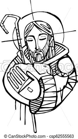 266x470 Jesus Christ Good Shepherd Vector Hand Drawn Ink Illustration