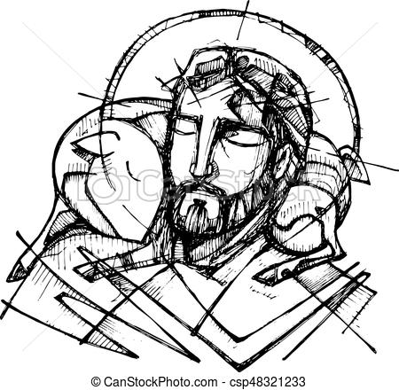 450x440 Jesus Christ Good Shepherd Hand Drawn Vector Illustration
