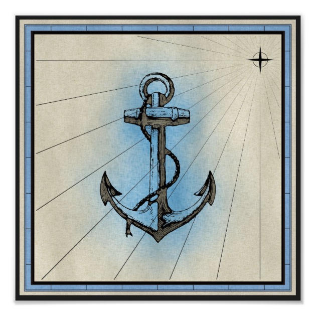 630x630 Vintage Blue Nautical Ship's Anchor Poster